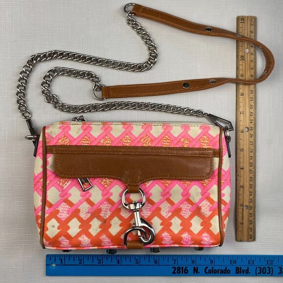 Rebecca Minkoff "MINI MAC" PINK + BROWN LEATHER Crossbody Bag! Long CHAIN STRAP - Picture 15 of 16